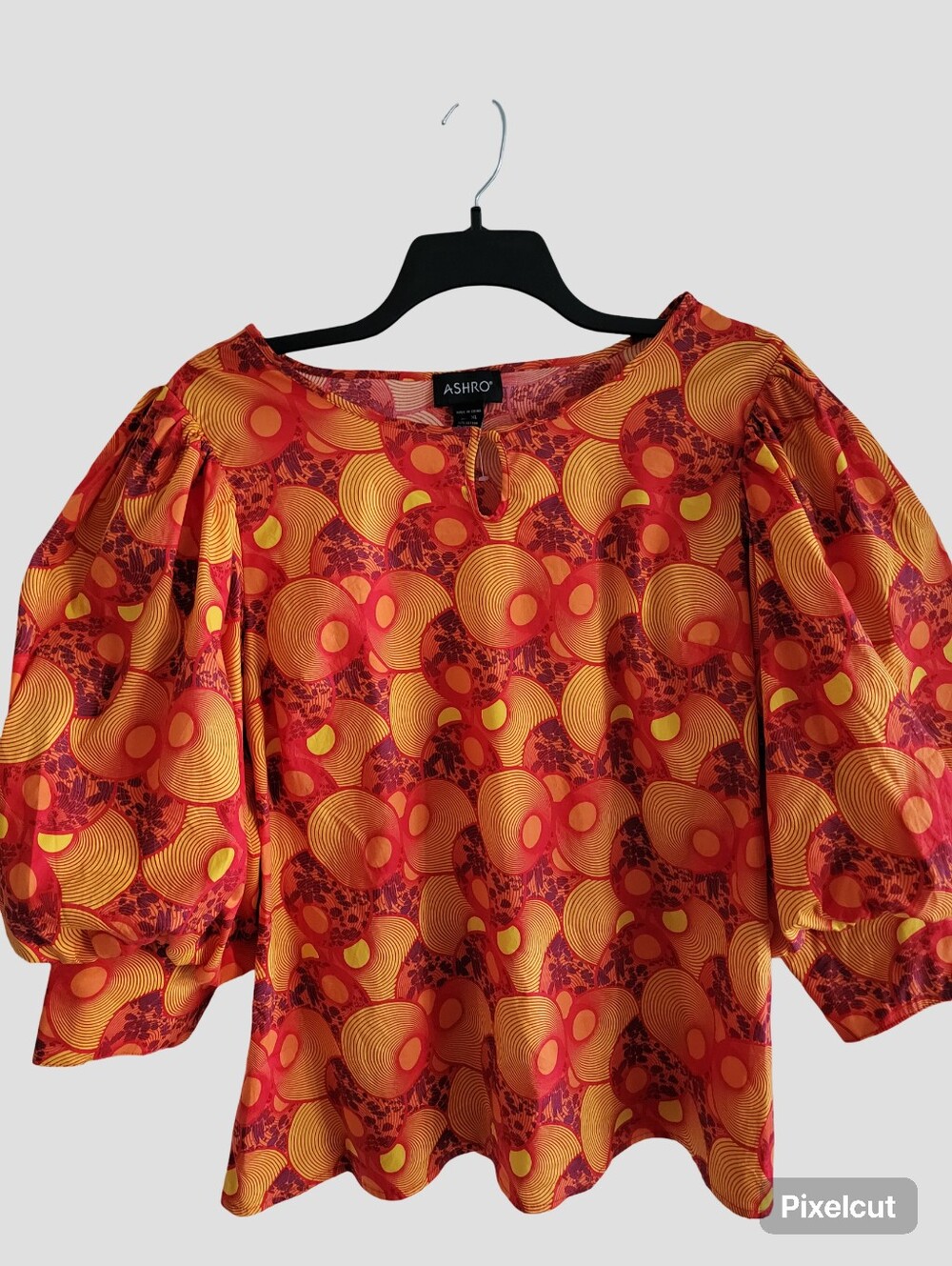 Ashro Orange and Yellow Geo Puff Sleeve Blouse - Picture 13 of 13